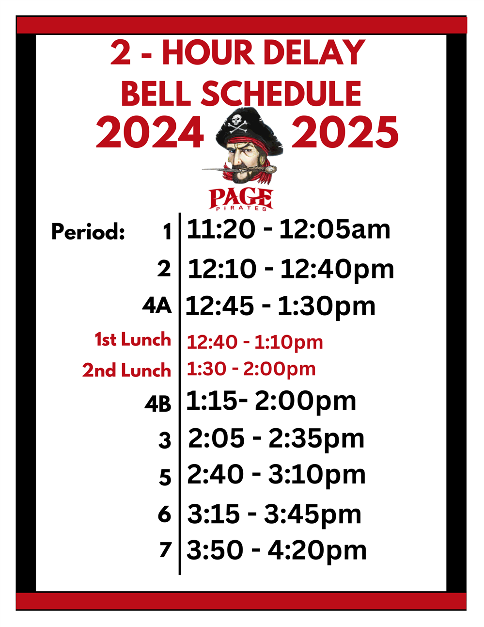 2 Hour Delay Bell Schedule